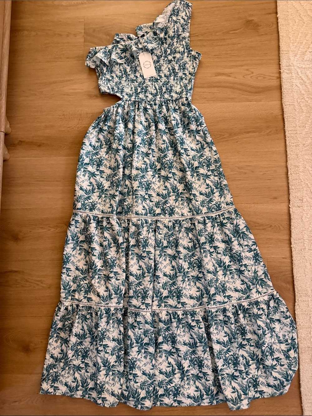 Teal Floral One-Shoulder Sundress with cutout